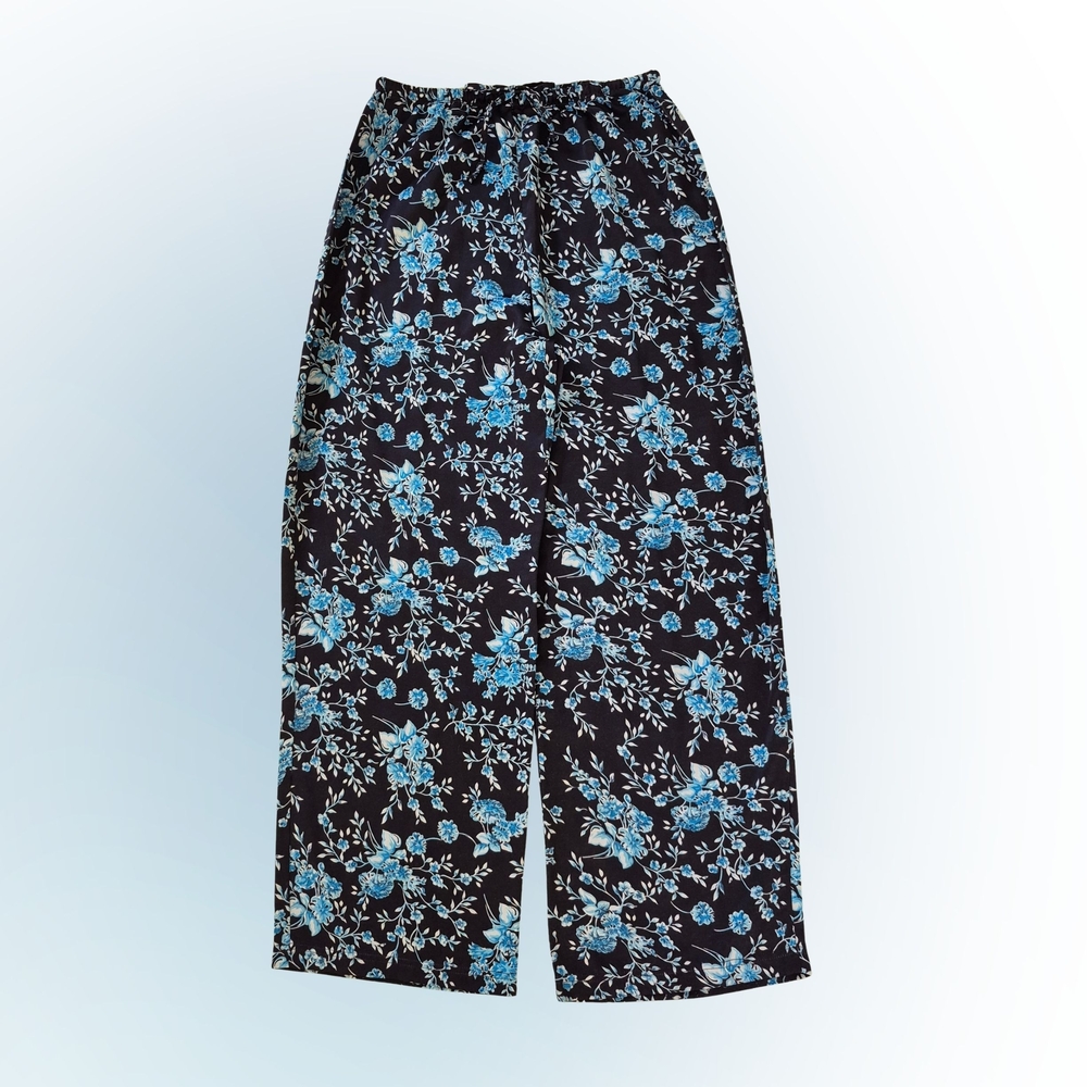 Wide Leg Floral Pants in Black & Blue